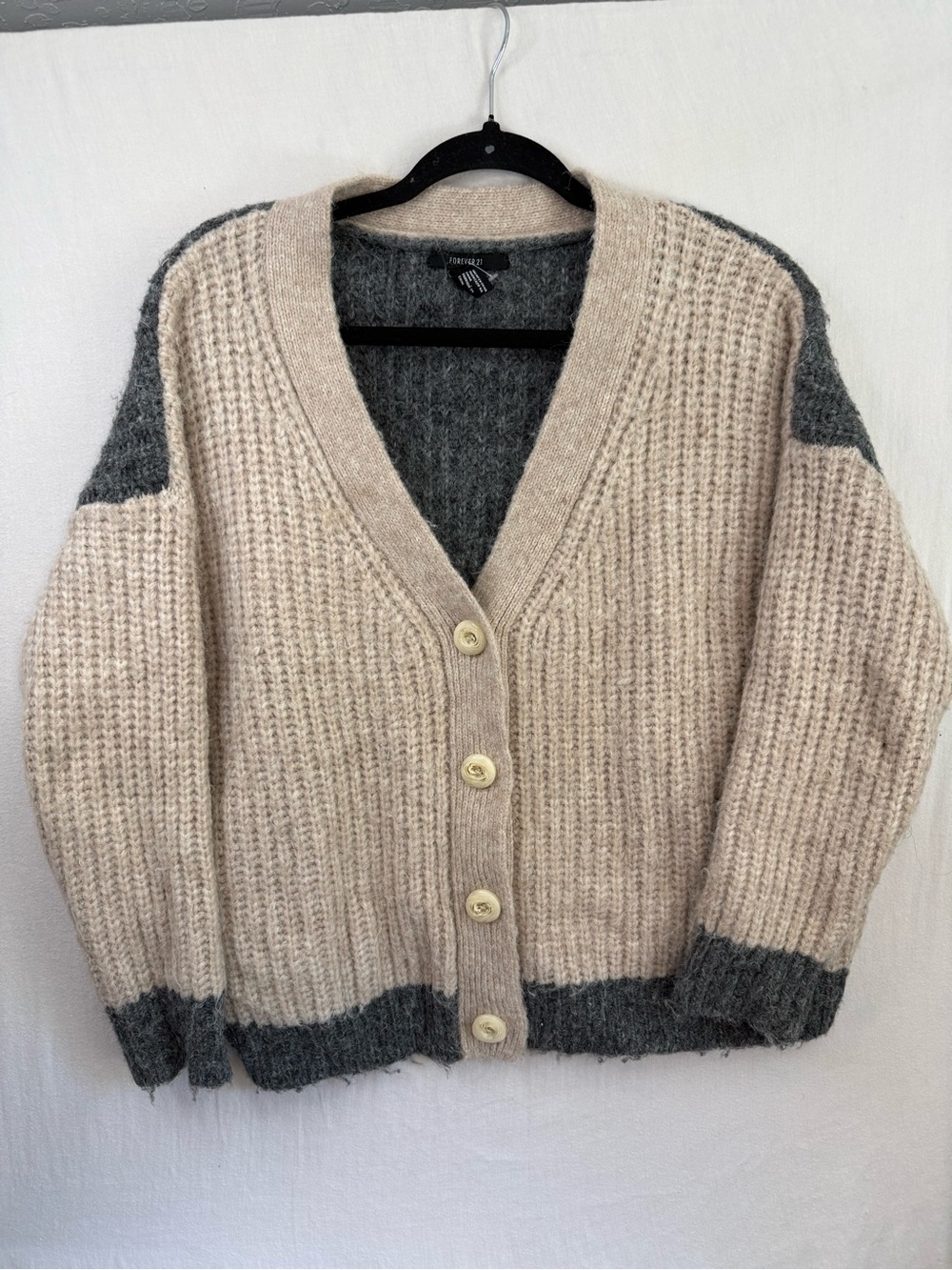 Forever 21 Beige & Gray Two-Tone Button Cardigan Size S